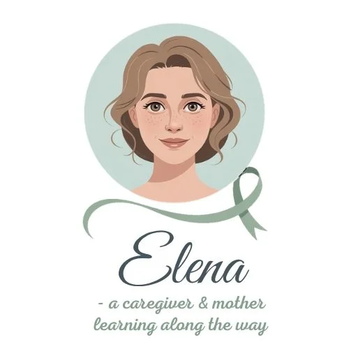 Elena signature Portrait of Elena, a calm and compassionate caregiver and mother sharing support for those living with bipolar loved ones.