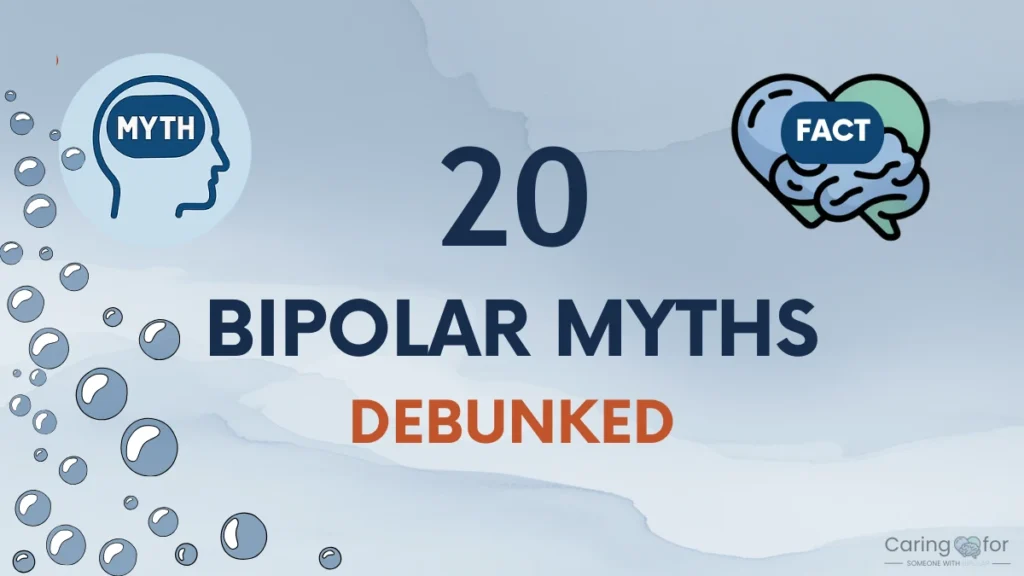 Featured image infographic showing 20 common bipolar myths debunked with facts