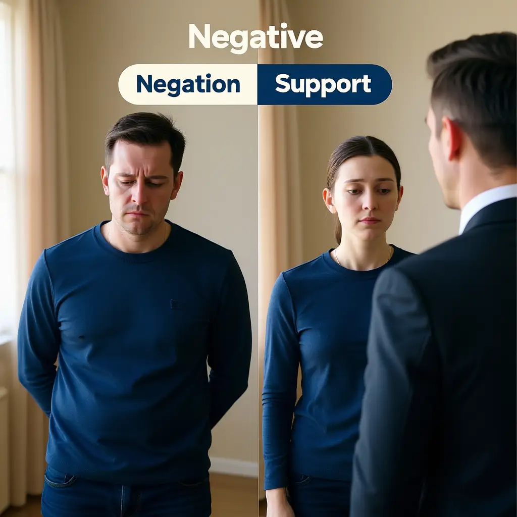 Two-frame scene showing a hurtful comment and a supportive response.