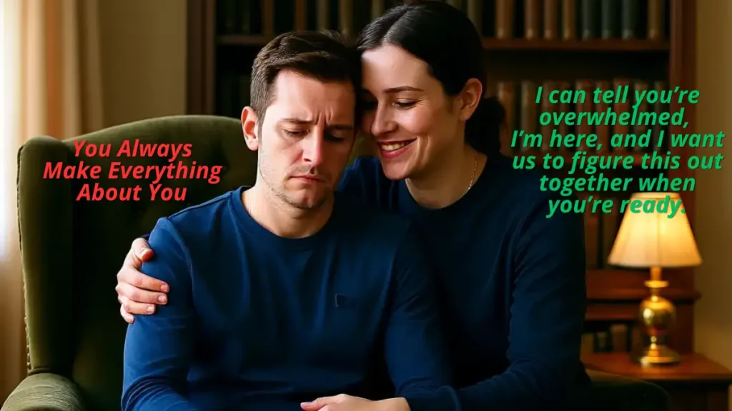 Two-frame scene showing a hurtful comment and a supportive response.