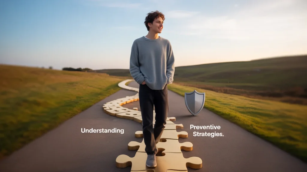 An inspiring image showing a person on a path, with symbols of resilience, hope, and support, illustrating the message that bipolar disorder is manageable and not inevitable.