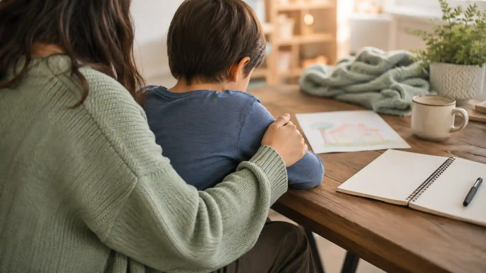 Child receiving calm support from a trusted adult while coping with a parent’s bipolar disorder