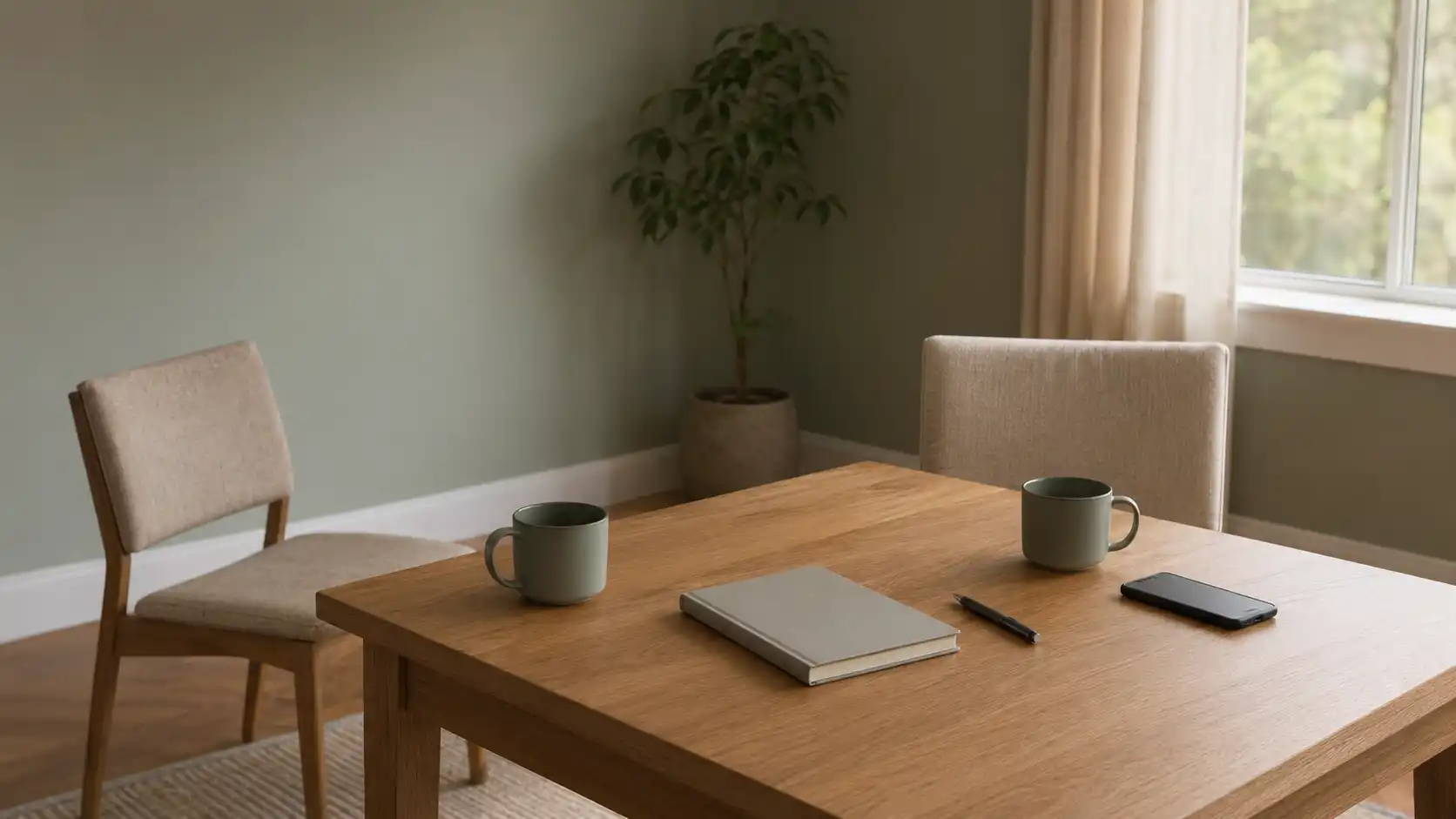 Calm home setting illustrating taking a pause during an escalating argument