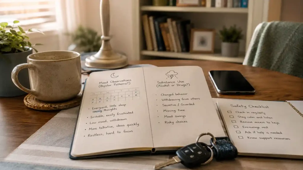 Family safety checklist for understanding bipolar disorder or drug use concerns