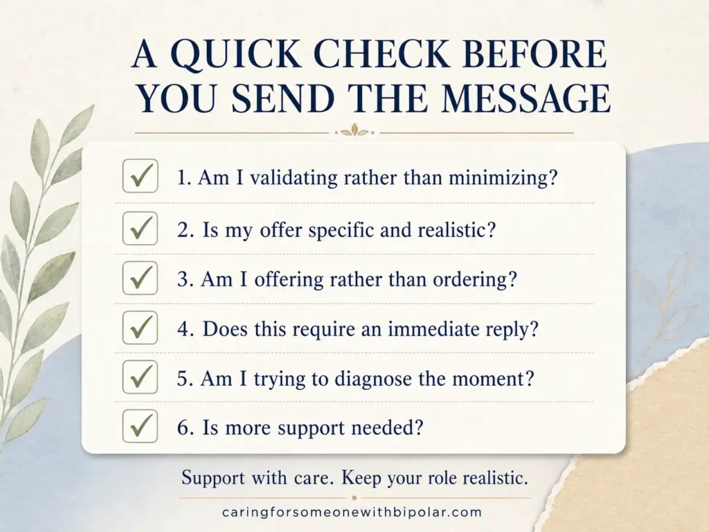 Checklist for writing a supportive message during bipolar depression